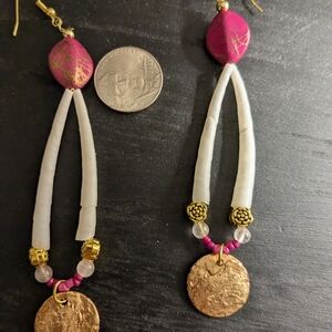 Dentalium Pink and Gold Earrings